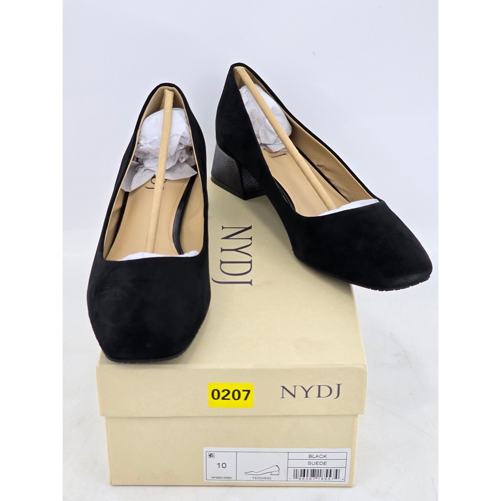 NYDJ Teddie02 Pumps Women 10 Black Suede Square Toe Block Heel - New